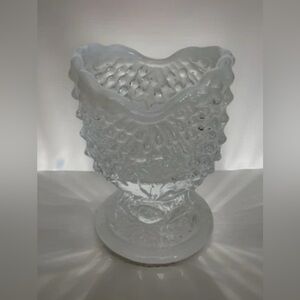 Fenton Glass for LG Wright White Opalescent  Argonaut Toothpick Holder Hobnail